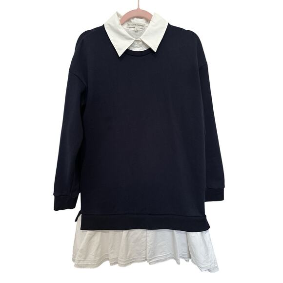 English Factory Anthropologie Womens Small Collared Shift Mini Dress Navy White - Picture 6 of 8